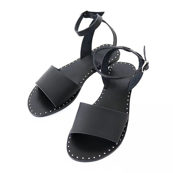 black sandals with silver studs
